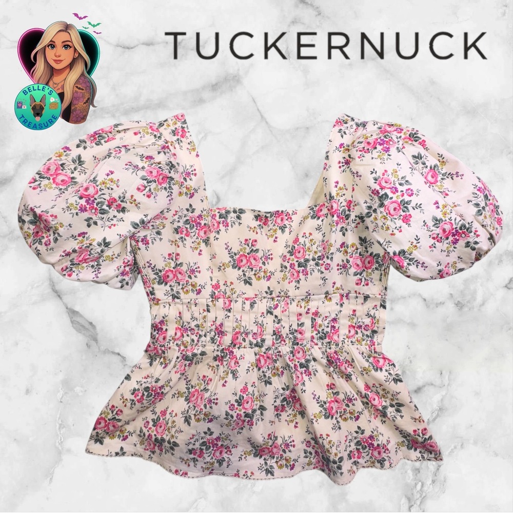 Hyacinth House Top Women S Pink Floral Puff Sleeve Square Neck Peplum Tuckernuck